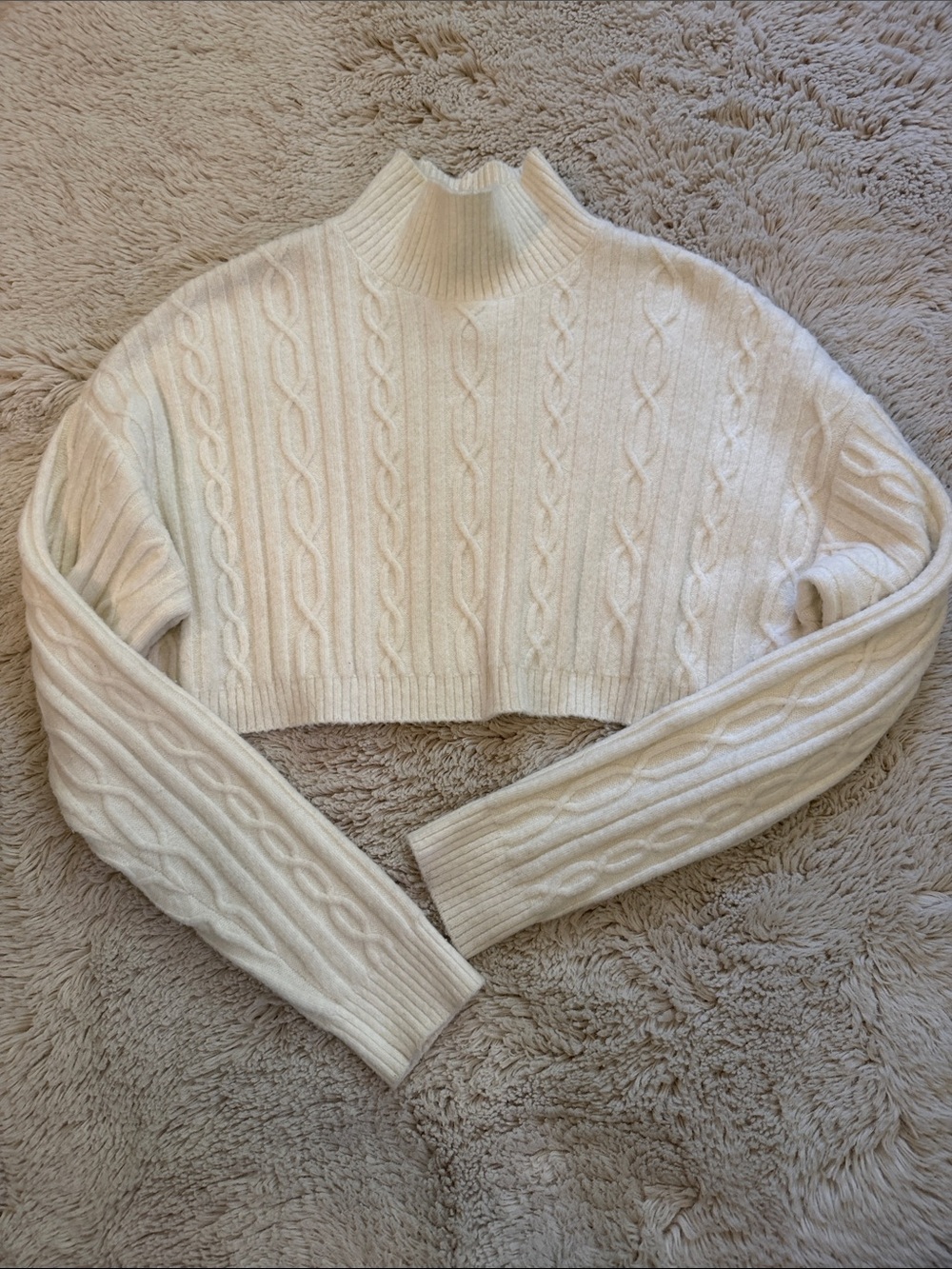 ALO Yoga Winter Bliss Cable-Knit Cropped Turtleneck Sweater